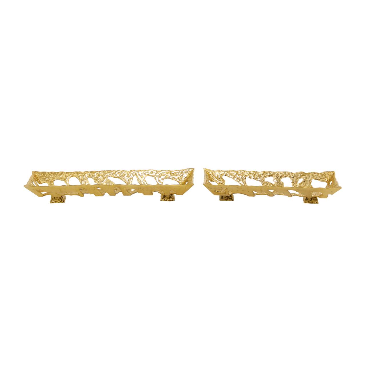 Gold Aluminum Contemporary Tray, Set of 2&#x22; 29&#x22;, 23&#x22;